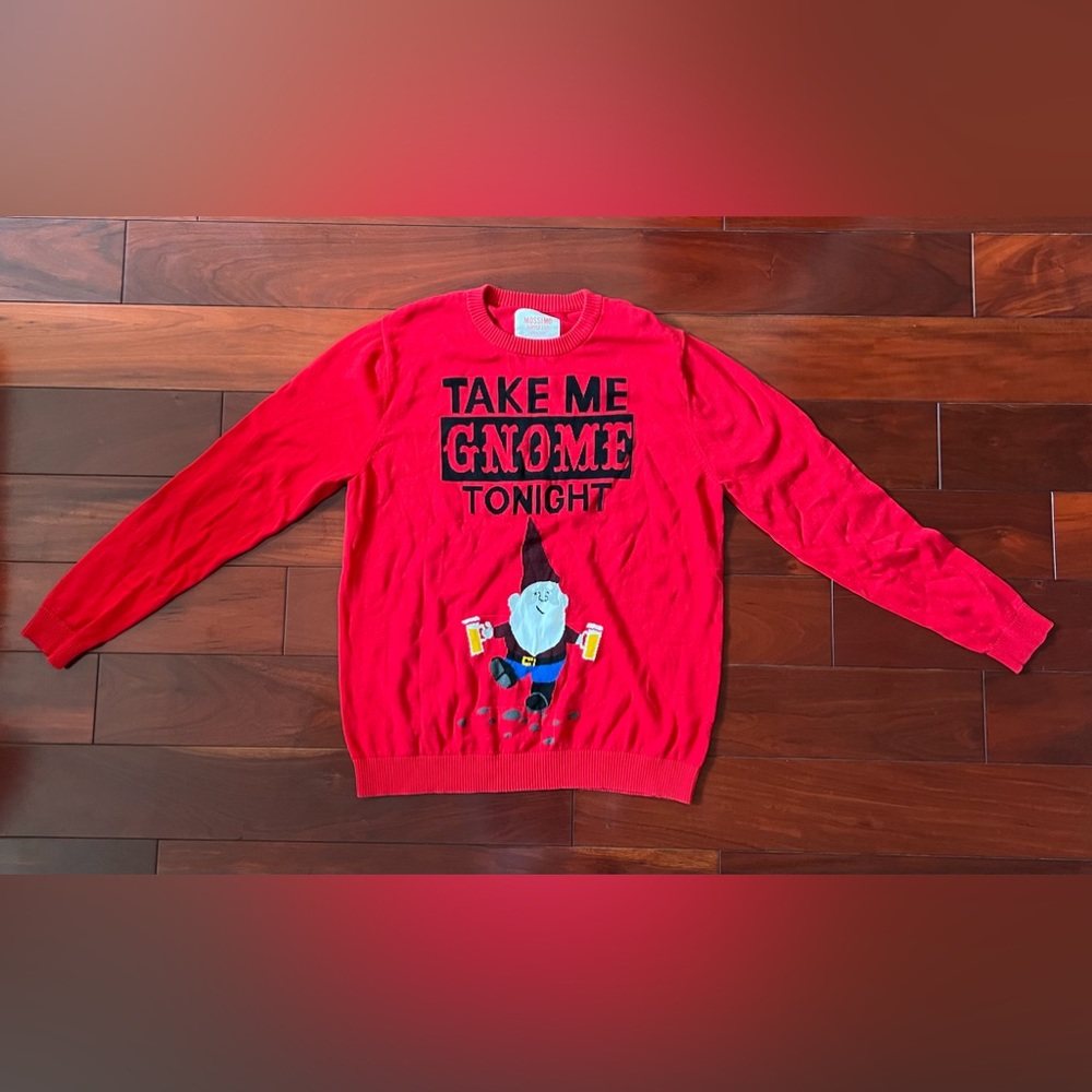 MOSSIMO Take Me Gnome Tonight Novelty Ugly  Red Christmas Sweater Size L
